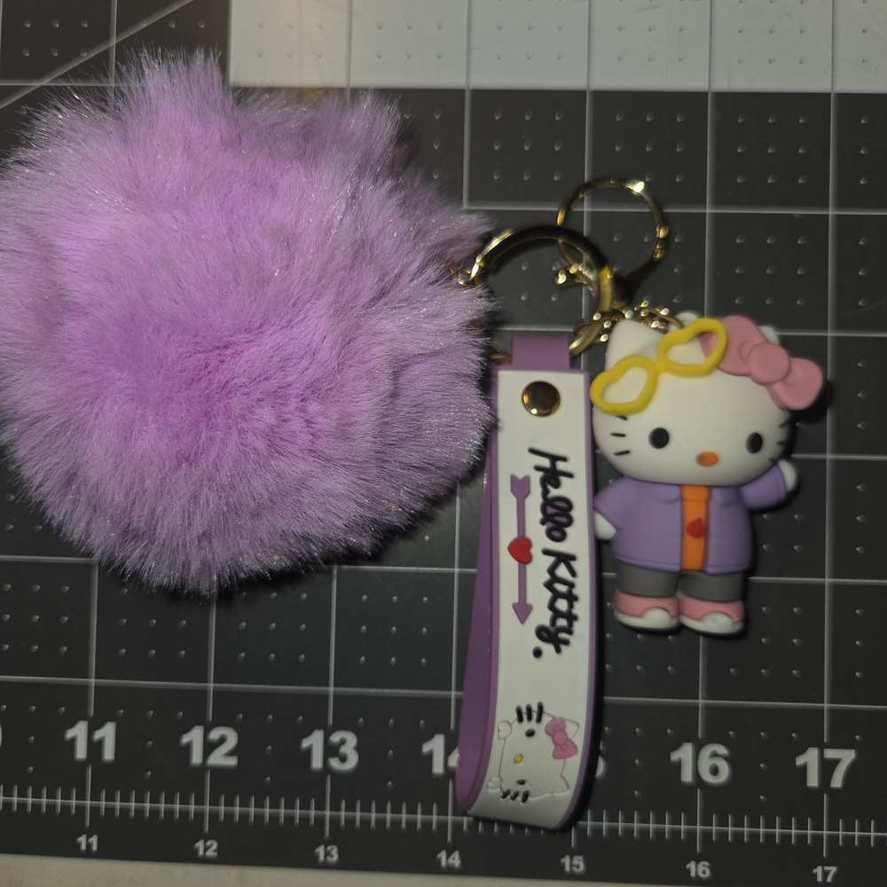 Fashion Kitty Keychain with Lavender Pom Pom